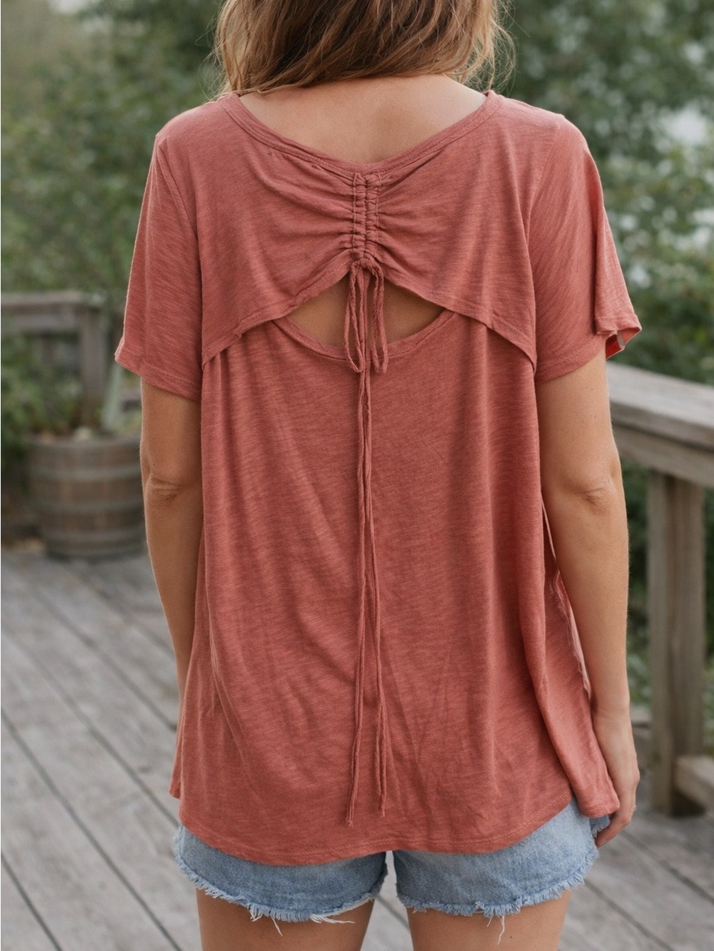 T.La Ruched Back Medium Terracotta Top Flowy Boho Summer Relaxed Minimalist